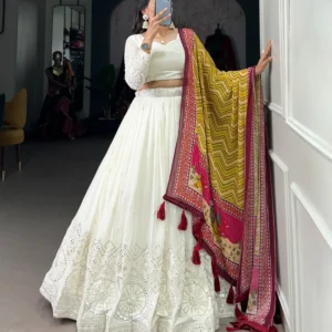 Georgette lucknowi work lehenga