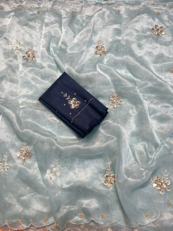 Organza Saree with Mirror Work