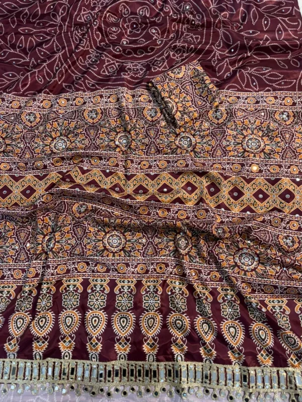 Maroon Crepe Saree with mirror work