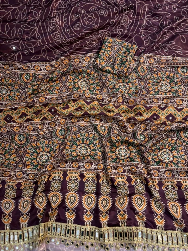 Wine Crepe Saree with mirror work