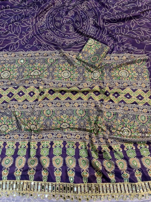 Violet Crepe Saree with mirror work
